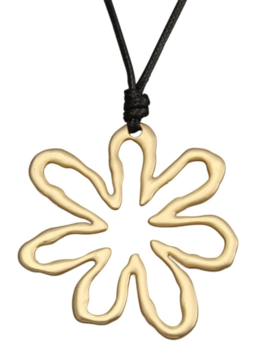 Women's Boho Gold Flower Necklace Vintage Abstract Floral Pendant Long Cord